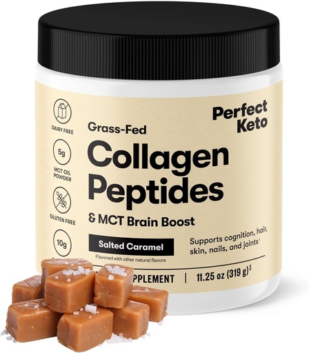 [BRSWGFAFOIMQG3D2] Perfect Keto Collagen Peptides Protein Powder with MCT Oil, Hydrolyzed Collagen, Type I & III Addition, Gluten Free Grass Fed, Low Carb, Keto Coffee Creamer, Collagen for Women & Men, Salted Caramel
