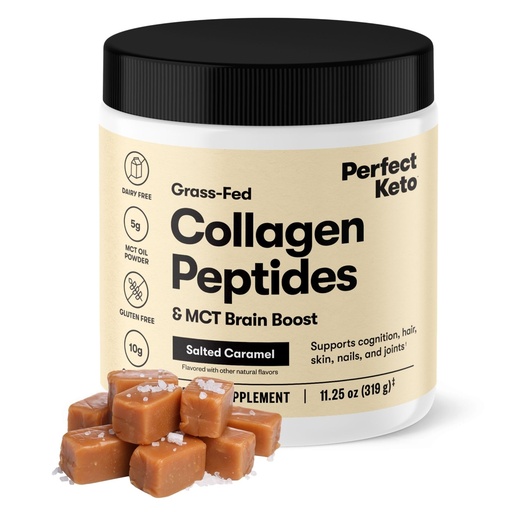[BRSWGFAFOIMQG3D2] Perfect Keto Collagen Peptides, Salted Caramel, 10g Protein Powder, Low Carb, No Sugar Added, Keto Friendly Coffee Creamer & Drink Mix, Grass Fed Bovine Type 1 & 3 Supplement with MCT Oil, 20 Servings