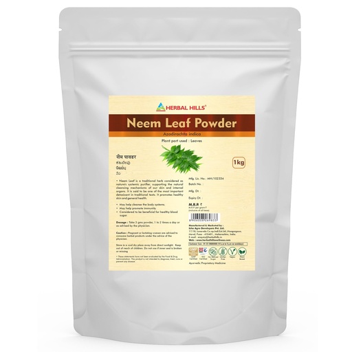 [BRSWIAQDBQBBGDTI] Herbal Hills Neem Powder, (1kg Pack) | Supports Clear Skin, Acne Control & Hair Growth | Neem Churna For Pimple-Free Face & Scalp Detox | With Azadirachta Indica Leaf