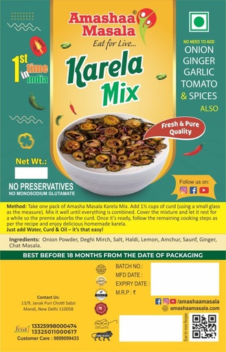 [BRSRYEIEAAIGY2A6] Amashaa Masala Karela Mix, No Preservatives, No MSG 250g