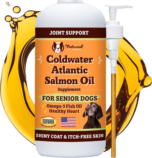 [BRSROFICBMJWCET2] Natural Dog Company Coldwater Atlantic Salmon Oil for Dogs (16oz) - Senior Dog Fish Oil Supplement with Omega 3, Easy to Digest for Senior Dog Fish Oil, Liquid Dog Fish Oil Joint Support Supplement