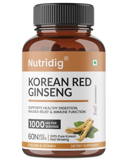 [BRSREFL3CQHBQHTK] Korean Ginseng with 30% Ginsenosides– 1000mg High Potency Extract Supplement | Energy, Focus & Inflammation Support | Natural Herbal Supplement | 60 Veg Capsules
