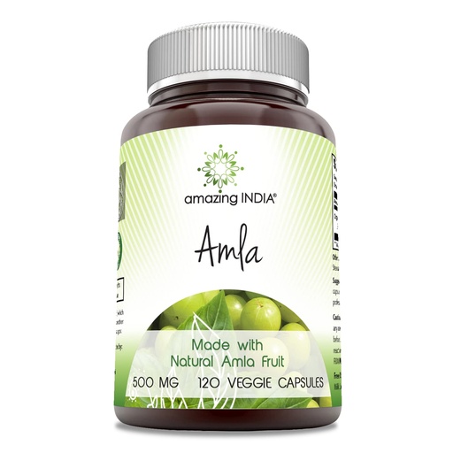 [BRSWG2Q6DMHROF3Z] Amazing India Amla (Made with Natural Amla Fruit) 500 Mg 120 Veggie Capsules Supplement - Non-GMO, Gluten Free