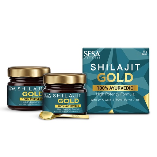 [BRSRAYAZAQPQ2G3O] SESA Shilajit Gold Resin 40g With 24k Gold 60%+ Fulvic Acid (Certificate Included) Helps Boost Stamina, Immunity & Muscle Recovery 100% Ayurvedic - 20 g (Pack of 2)