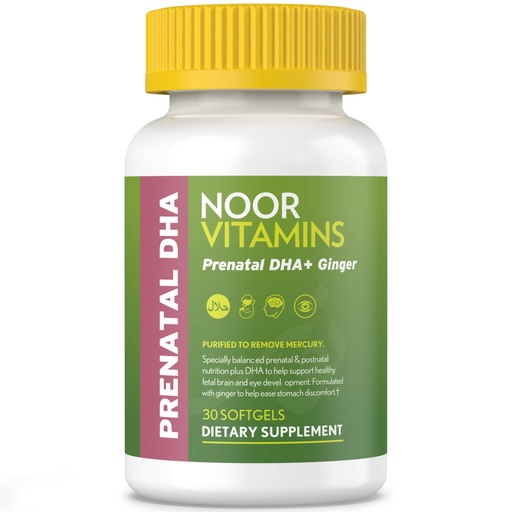 [BRSWKEIEBANAY2Q3] Noor Vitamins Halal Prenatal Vitamins with DHA and Folic Acid, Essential Vitamins, Ginger to Soothe Mom's Stomach, Iron, Softgels, Prenatal Vitamin Before/During/Post Pregnancy (1 Month Supply)
