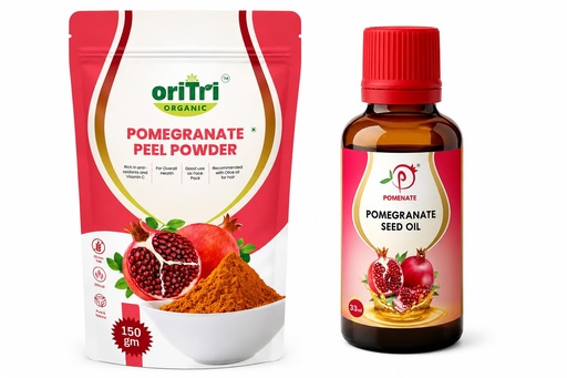 [BRSREYD5O55BOAAV] Pomegranate Peel Powder 150gm & Seed Carrier Oil 33ml,For Skin Brightening, Scars, Stretch Marks, Fine Lines, Wrinkles Supports Immunity & Therapeutic Grade for Skin,Hair, Face & Nails