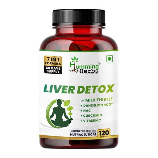 [BRSREFD5CB5AKCDF] Humming Herbs Liver Detox Supplement | 7-in-1 Formula with Milk Thistle, Dandelion, NAC, Curcumin, Vitamin C, Zinc & ALA | 120 Veg Capsules | 60 Days Supply