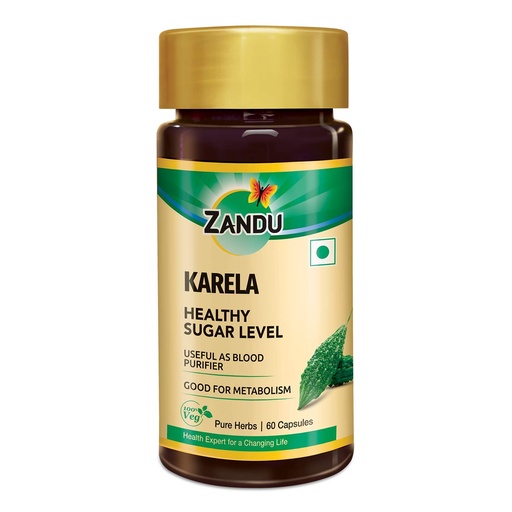 [BRSWGBD4CIOR4G33] Zandu Karela (Bitter Melon) - 60 Veg Capsules, Helps for Healthy Sugar Levels, Boosting Metabolism & Known for Blood Purification