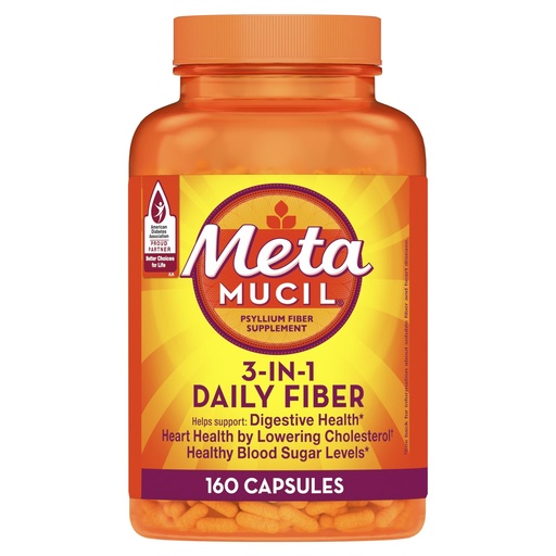 [BRSWIYYOOQMAEGDI] Metamucil Psyllium Husk Fiber Supplement, 3-in-1 for Digestive Health, Plant Based, 160 Count, Pack of 2