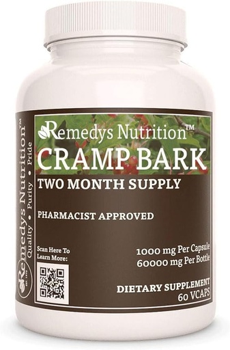 [BRSW22YNOAFR43LV] Remedy's nutrition Cramp Bark | 1,000 mg, 60 Vegan Capsules Herbal Dietary Supplement | Two Month Supply