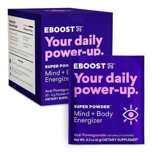 [BRSWIEYDCYARKDQ7] EBOOST SUPER POWDER Drink Mix - Acai Pomegranate 0.2 oz 20 Pack Hydration Energizer Electrolytes Powder - 13 Vitamins & Minerals - 110 mg Caffeine - 0 Added Sugar - No Artificial Flavors or Sweeteners