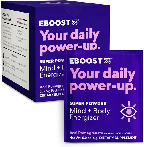 [BRSWIEYDCYARKDQ7] EBOOST Super Energy Powder Drink Mix, Non-GMO Electrolyte Supplement Naložený s vitamínmi (Acai Pomegranate), 0.2 Ounce (Pack of 20)