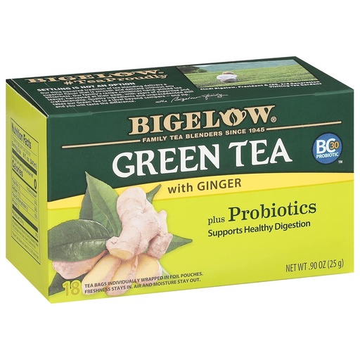 [BRSWYBT3OIFGYHI6] Bigelow Green Tea with Ginger plus Probiotics, Supports Healthy Digestion, 18 Tea Bags, 25g (Product Of USA) DECADENT FOODS
