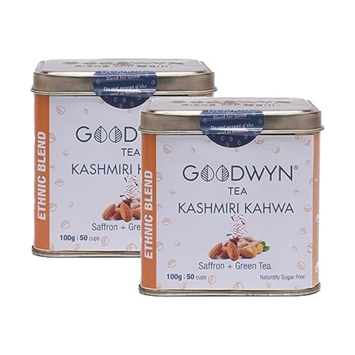 [BRSREFT2DEMB6G3L] Goodwyn Kashmiri Kahwa Green Tea | Indian Spice Blend | Loose Leaf | 100g (Pack of 2)