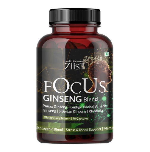 [BRSROC3RAUBBMALD] FOCUS Ginseng Blend 1200mg - 90 Capsules for Men & Women | Panax, Ginkgo Biloba, American & Siberian Ginseng, Rhodiola – Herbal Cognitive Support