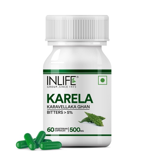 [BRSWGHAECEAWE233] INLIFE Karela Extract 500mg, Bitter Melon Blood Sugar Support, 60 Veg Capsules (Pack of 1)