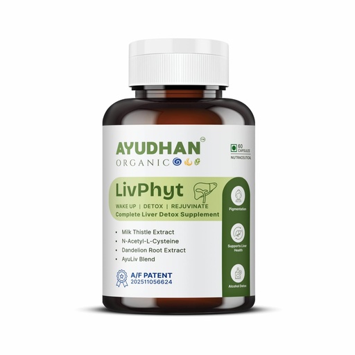 [BRSRGEIHA4GR4AA6] LivPhyt Liver Detox Supplement with Milk Thistle, N-Acetyl L-Cysteine, Dandelion Root & Ayurvedic Herb Blend, Nutraceutical 60 Capsules