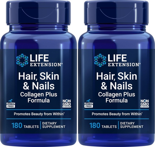 [BRSROALROIPGGCQZ] Life Extension Hair, Skin & Nails Collagen Plus Formula, 180 Tablets (Pack of 2)