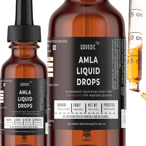[BRSRAC36DJ6GGDL4] Amla Liquid Drops Concentrated 30ml Pack of 1 | 60 Servings of 500mg Amla Extract | High Potency & Fast Absorption