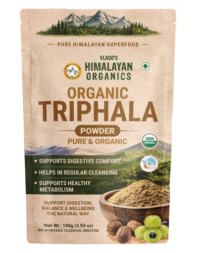 [BRSREGILCIBQE2DV] Vlado's Himalayan Organics Organic Triphala Powder - 100 GM | Triphala Churna For Gut, Immune & Intestinal Health | Colon & Digestion, For Balanced Bowel & Gut Health, Contains Bioactives and Antioxidants, GMP & NPOP Certified Organic I Helps Relieve Constipation | Herbal Supplement | Quick Acidity & Gas Relief |