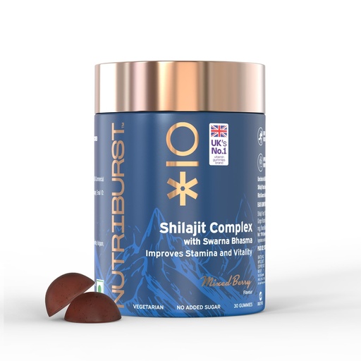 [BRSRAHT4CINRAFDD] Nutriburst Shilajit Resin Gummies, Ayurvedic Herbal Blend with Swarna Bhasma, KSM-66 Ashwagandha, Black Musli and Ginger, Natural Energy & Vitality Boost, Mixed-Berry Flavor, 30 Gummies, 1 Month Pack