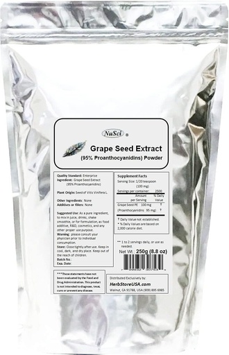 [BRSWIGLZO4PQEE3G] Grape Seed (Europe) Extract Powder Standardized 95% Proanthocyanidins OPC (250 Grams (8.8 oz)) Europe Grown GMO Free Non-Irradiated