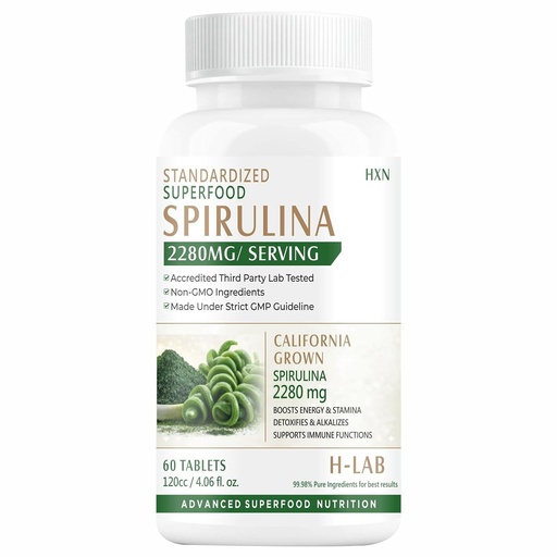[BRSRGBIKAEIRQFD6] HXN Organic Spirulina Powder Tablets | Organic Spirulina Supplement for Detox, Energy, Immunity and Daily Support 60 Tablets