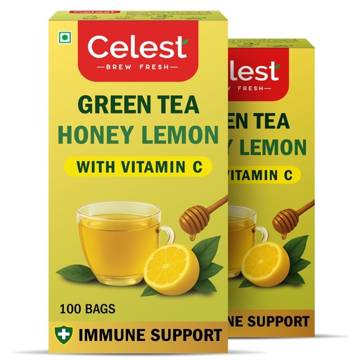 [BRSRABQBBAHR4YL7] Celest Green Tea, Lemon & Honey, 100 Bags | Immunity Packed with Vitamin C | Green Teabags | Pack of 2