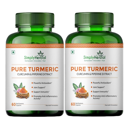 [BRSWGZQRPMGWAA3P] Simply Herbal 800 MG Turmeric Curcumin & Piperine Extract Capsules for Immunity | Immunity Boosters for Adults | Good for Skin & Joint Pains | Natural and Pure Curcuminoids with Bioperine, Pack of 2
