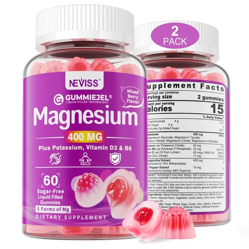 [BRSROAT4CING2EQ4] Magnesium Glycinate Gummies for Adults – 400mg Magnesium Complex w/5 Forms of Magnesium (Citrate Malate Taurate Chloride), Ashwagandha, D3 & Zinc – Sugar Free Calm Mood & Muscle Support, Vegan, 120Cts
