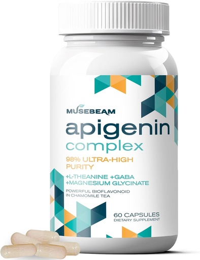 [BRSRAHT5CAHQYCI7] Apigenin osagarria Atseden eta Erlaxaziorako - 50mg Apigenin kapsula bakoitzeko Magnesium Glycinate 275mg L-Theanine 100mg GABA 100mg - 98% Ultra-High Purity