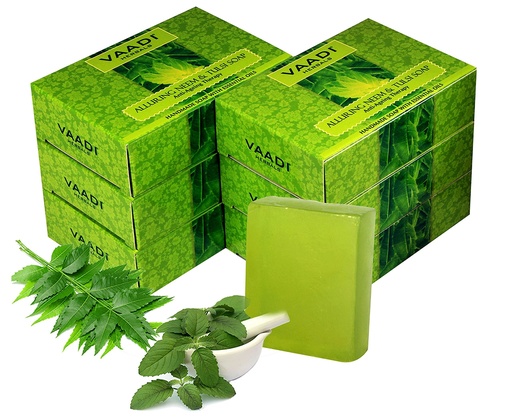 [BRSWGZL6CMJROYLG] Vaadi Herbals Alluring Neem Tulsi Soap with Vitamin E and Tea Tree Oil, 75g (Pack of 6)