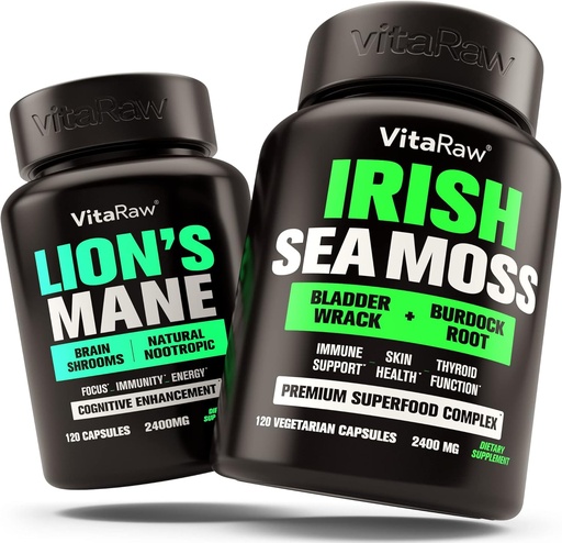[BRSRMYAQO4MAMCAV] Lions Mane Mushroom + Irish Sea Moss - Brain Booster Memory & Energy + Immune Support, Joint & Thyroid and Gut Health