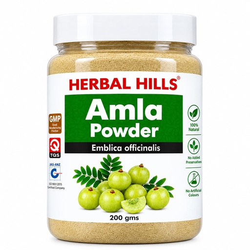 [BRSWYYY7OUDQ2ALD] Herbal Hills Amla Powder, (200 gm Pack) | Supports Skin Glow, Hair Strength & Immunity Boost | Amla Churna For Natural Beauty & Wellness with Indian Gooseberry Fruit