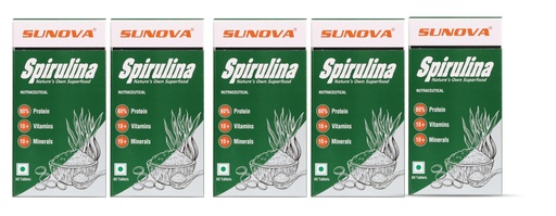 [BRSROH34C4CR4FLP] Sunova Organic Spirulina Tablets Natures Own Superfood And Nutritional Supplement,Spirulina And Blue-green Algae For Full Body Support,60 Tablets X Pack Of 5.