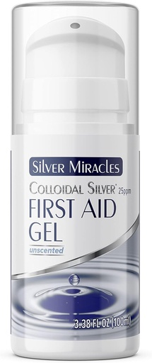 [BRSRMAQHPMCR6H3F] Milagros de plata - Colloidal Silver First Aid Gel - Airless Bottle - Nano Silver Gel Wound Care - Intento de curación para quemaduras, Sunburns &amp; Irritated Skin - Unscented -3.38 OZ - 25 PPM
