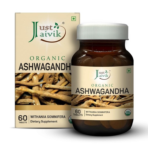 [BRSRGAL7OAPWMYDA] Just Jaivik Organic Ashwagandha Tablets (600mg, 60 Count) - Pure Withania Somnifera Root Supplement - USDA Certified Organic, Non-GMO & Vegan - Traditional Ayurvedic Adaptogen for Wellness