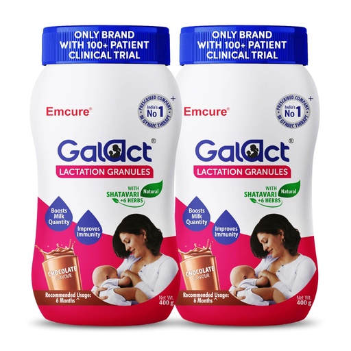 [BRSRGCQPPIJRQEYY] Galact Lactation Granules 400g X 2 | India's Only Brand with 100+ Patient Clinical Trial | Lactation Supplement for Breastfeeding | 4X Milk Boost | Shatavari & 6 Herbs | 40 Days Pack | Chocolate