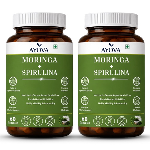 [BRSRYEI5CFYWGFI2] Moringa Spirulina Capsules | Moringa Supplement & Spirulina Supplement | Plant-Based Green Superfood | Gluten Free | 60 Veg Capsules x 2