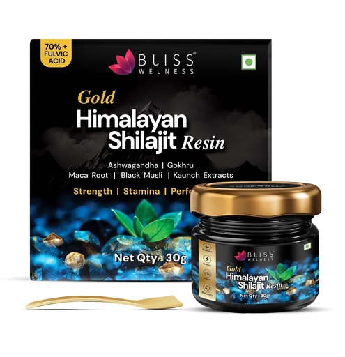 [BRSREFT6CAFBYYD4] Bliss Welness Shilajit/Shilajeet Gold Resin, 30g | More Than 70%+ Fulvic Acid | 7x Formula with 24K Gold, Kaunch, Ashwagandha, Black Musli, Maca Root | Boosts Enegry, Endurance, Vitality Strength Stamina | 100% Ayurvedic | 60 Servings