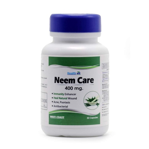 [BRSWKHDZCIMQYEDX] Healthvit Neem Care for Skin Care - 400 mg (60 Capsules, Neem Powder)