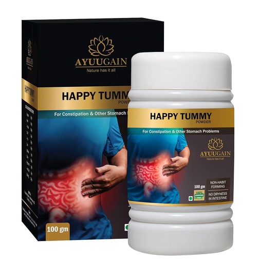 [BRSW2ZIHPJ5GO2QV] AYUUGAIN Happy Tummy Powder For Constipation, Gas, Acidity and Ibs Relief with Isabgol (Psyllium Husk), Castor Seeds,Saunf | Ayurvedic Constipation Relief Medicine for Daily Easy Bowel Movement -100g