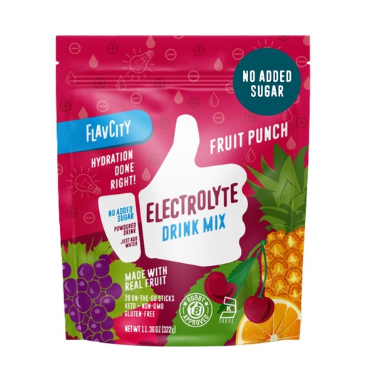 [BRSRAFA3BUIREAA6] FlavCity Fruit Punch Electrolytes Powder Packets - 28 Hydration Packets - No Added Sugar - Hydration Powder with Real Fruit & Unrefined Sea Salt - Keto & Gluten-Free (28 Stick Packs)