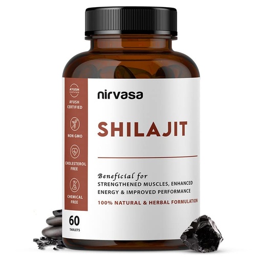 [BRSRMBQQBZ5GAC3H] Nirvasa Shilajit Tablets (500mg, 60 Tab) | Pure Himalayan Shilajeet Extract | Supports Muscle Strength, Stamina, Endurance & Energy | Improves Performance, Vitality & Immunity | Men & Women– Pack of 1