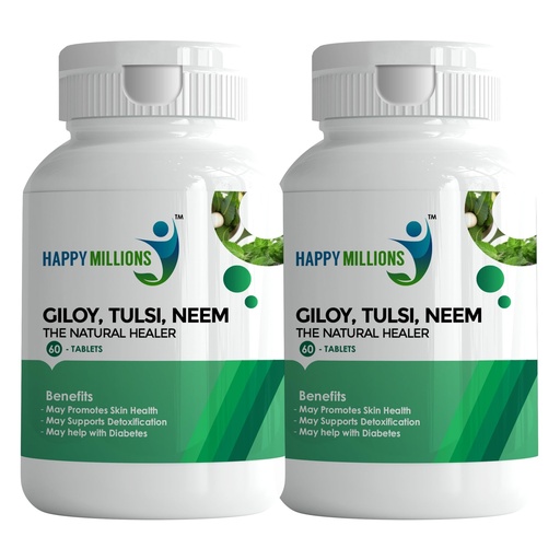 [BRSRA2QCCR5GAHQ6] HappyMillions Giloy Tulsi Neem | May Help to Detoxify Skin & Purifying Blood and helps with Fever | Ayurvedic Supplement Pack of 2
