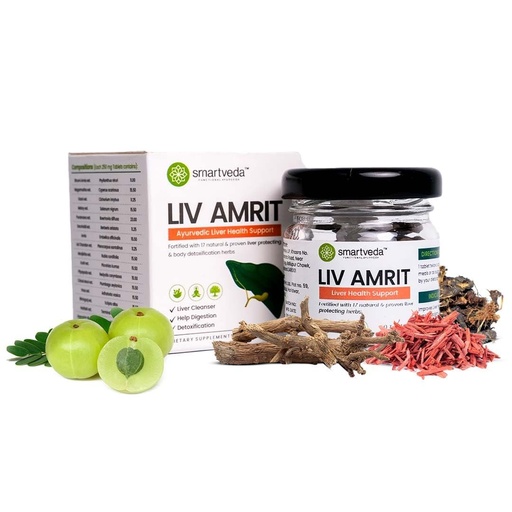 [BRSREYYZBAPAKC37] Smartveda Liv Amrit - Ayurvedic Supplement with Kutki & 16 Herbs for Liver Support | Helps with Fatty Liver, Liver Health, Indigestion, and Liver Detox | Set of 2 Bottles (60 Tablets Each)