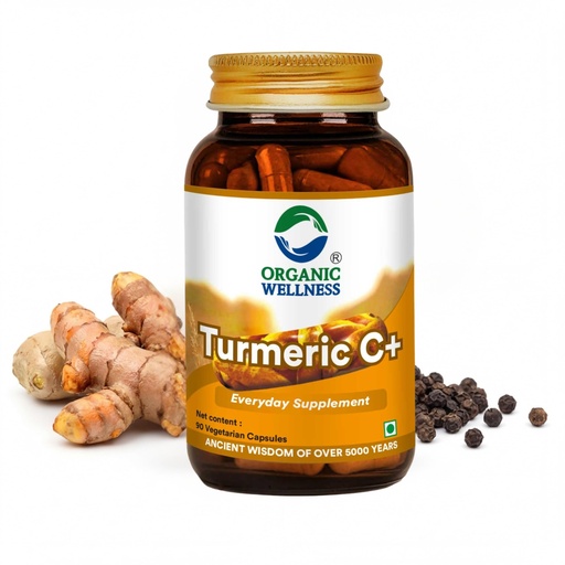 [BRSWKHYQPMHWG3LL] Organic Wellness Turmeric 90 Capsules I Organic Certified Haldi Powder capsule with 95% Curcumin For Boosting immunity & Skin | Turmeric Supplement for Joint & Bone Health (Pack of 1)