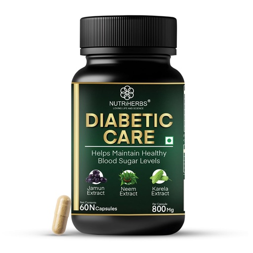 [BRSREBQ2CAORUYDU] NUTRI HERBS Diabetic Care Ayurvedic Capsules 800mg— Jamun, Karela, Neem & Gudmar Extract | Natural Blood Sugar Support Supplement | Boosts Energy & Immunity | 60 Capsules