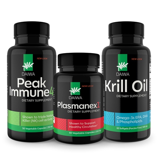 [BRSW2AYYCACAMHIZ] Daiwa Peak Immune 4 - Natural Immune System Booster + Plasmanex 1 – Blood Circulation Supplement + Krill Oil – Omega 3 Krill Oil Capsules