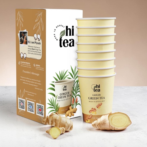 [BRSRGZ33PNYBUEIU] HI TEA Ginger Green Tea | Just Add Hot Water | Instant Green Tea Cups | 8 Cups/Box